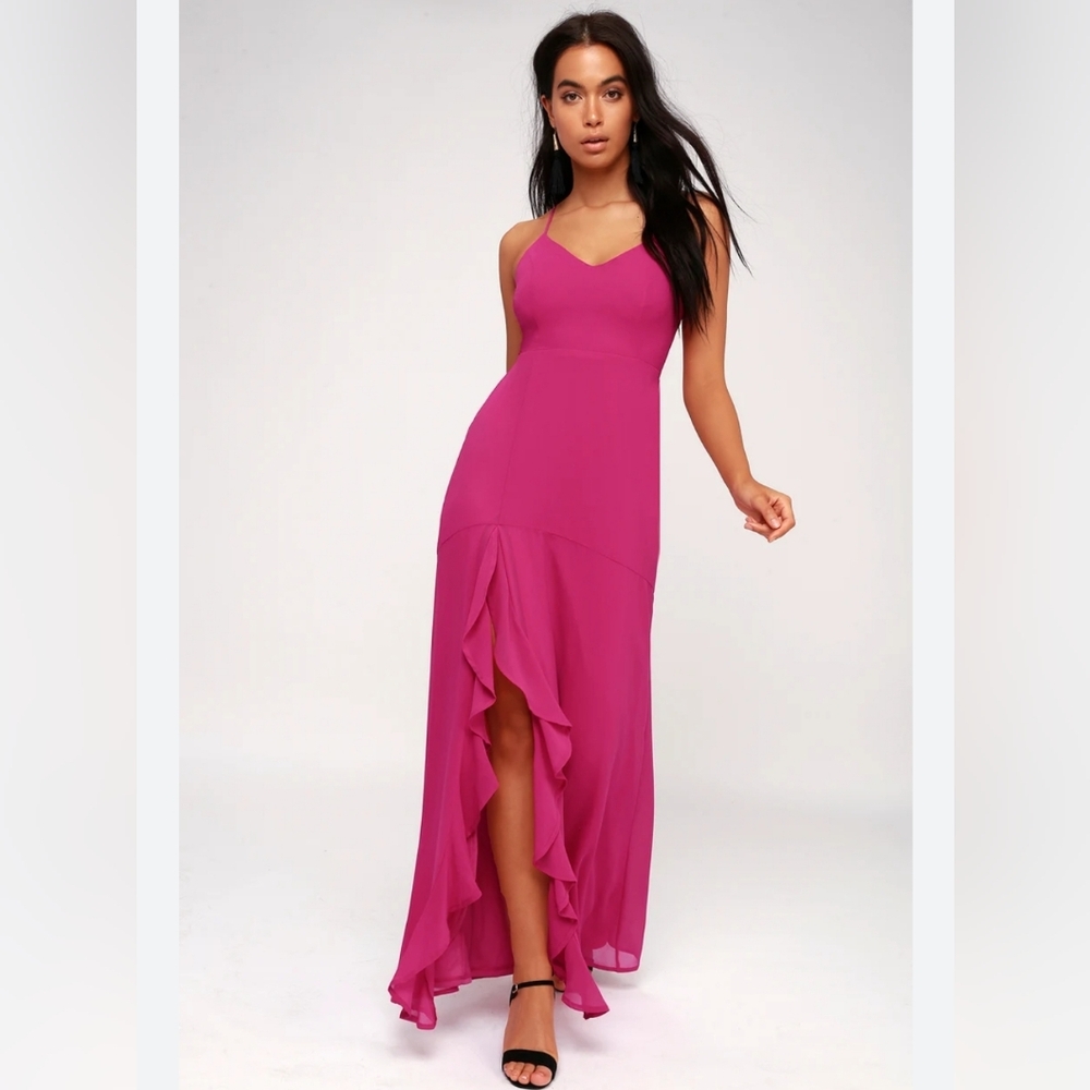 Lulu's Fuchsia Ruffle-Hem Maxi Dress